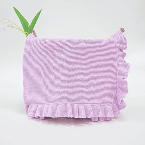 Ruffle Knit Blanket for Baby - 100% Luxury Soft Cotton Knit Warm Cozy Cuddle Stroller Crib Blanket for Newborns, Infants, & Toddlers (Lilac)
