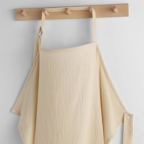 Yoofoss Muslin Nursing Cover for Breastfeeding, 100% Cotton Breastfeeding Cover with Arch Neckline, Soft Breathable Privacy Nursing Covers for Women, Multi-use Breastfeeding Essentials-Apricot