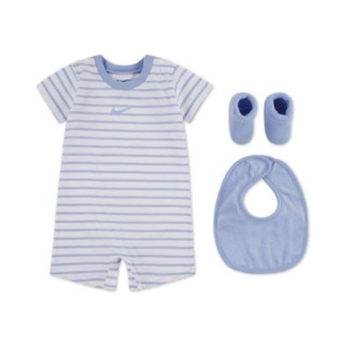 Baby Boys' and Baby Girls' Crewneck Romper, Bib and Booties, 3-Piece Set