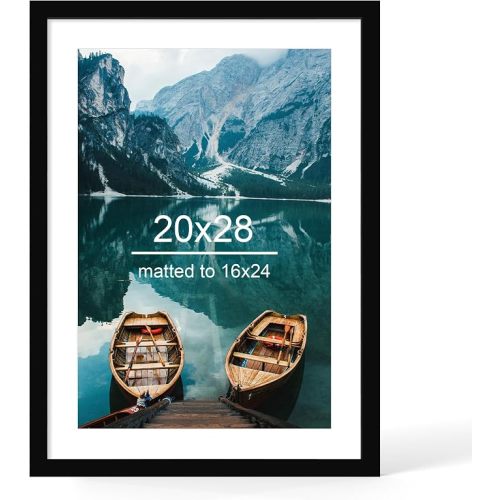 Hongkee 20x28 Picture Frame, Black Wood Style - Display Posters 16 x 24 with Mat or 20x28 without Mat, Wall Mounting Horizontal and Vertical, 1 Pack