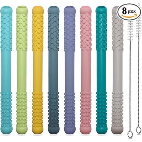 Teething Toys 3-6 Months 8 Pack, Silicone Teethers for Babies Nursing, Teething Tubes Sticks for Babies 6-12 12-18 Months, Autism Sensory Toys for Kids Chewing, Biting