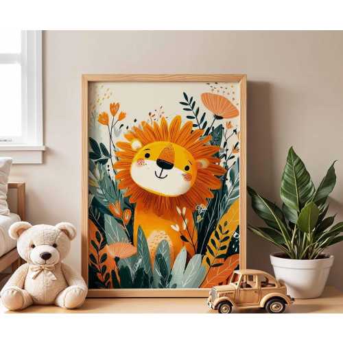 Lion Nursery Poster, Jungle Animal Wall Art, Baby Room Decor, Kids Bedroom Print, Playroom Safari Artwork