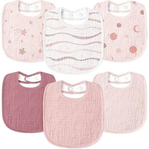 Susurration Muslin Baby Drool Bibs 6Pack Soft Square Adjustable Baby Bandana Bibs for Unisex Girls & Boys