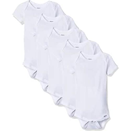 Gerber Short Sleeve Solid Onesies Bodysuits (5 Pack) - White, 0-3 M