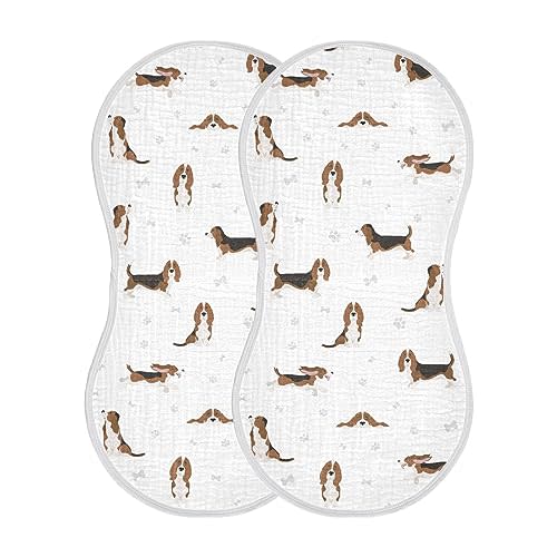 Basset Hound Dog Pattern Muslin Burp Cloths for Baby 2 Pack Soft 100% Cotton Baby Washcloths Bibs for Boy Girl