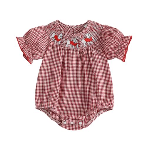 Kuriozud Newborn Baby Girl Football Outfit Smocked Ruffle Romper Short Sleeve Jumpsuit Cute Baby Girl Clothes