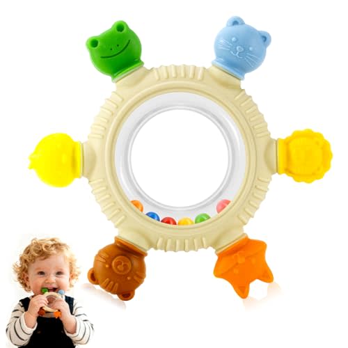 Baby Teething Toys for 0-6 6-12 Months, Silicone Baby Teether, Freezer Safe Sensory Teething Toy, Easy Grip Infant Chew Toy for Sore Gum Relief, BPA-Free