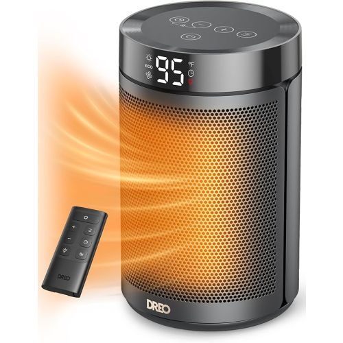 DREO Space Heater, Portable Electric Heaters for Indoor Use with Thermostat, Digital Display, 1-12H Timer, Eco Mode and Fan Mode, 1500W PTC Ceramic Fast Safety Heat for Office Bedroom Home, Black