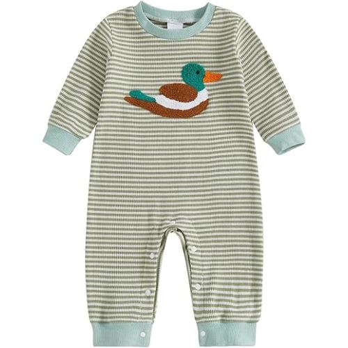 Bagilaanoe Infant Baby Boy Long Sleeve Romper Jumpsuit Pants Mallard Duck Waffle Knit Outfit Fall One Piece Clothes