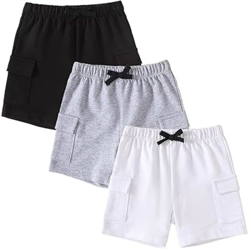 SOBOWO Baby Boys Girls Sport Shorts Summer 3-Pack Solid Cotton Jogger Active Shorts Casual Harem Pants 0-24 Months