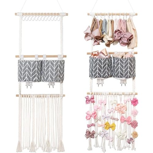 kangaroo Headband Holder Hair Bows Organizer for Baby Girls Large Capacity Bow Holder Hair Accessories Wall Hanging Organizer for Toddler Baby Girl Nursery Room Decor (Gray)