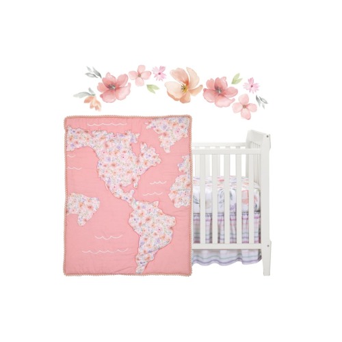 Girls Rule the World Floral 4-Piece Baby Crib Bedding Set