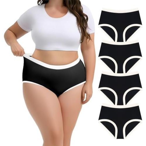 Lastshe Womens Plus Size Seamless Underwear High Waisted Ladies Panty Full Coverage Comfortable Briefs 4 Pack
