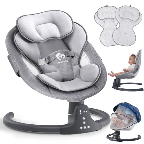 Bluetooth Baby Swing for Infants, Compact & Portable Baby Swing, 3 Seat Positions, 5 Swing Speed, 10 Music, Remote Control, USB Plug-in Power, Reversible Cushion for All Seasons