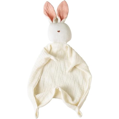 insular Bunny Lovey Blanket for Boys and Girls, Organic Cotton Muslin Security Blanket for Babies, Soft Breathable Lovie Soothing Towel for Newborn and Infant, Beige