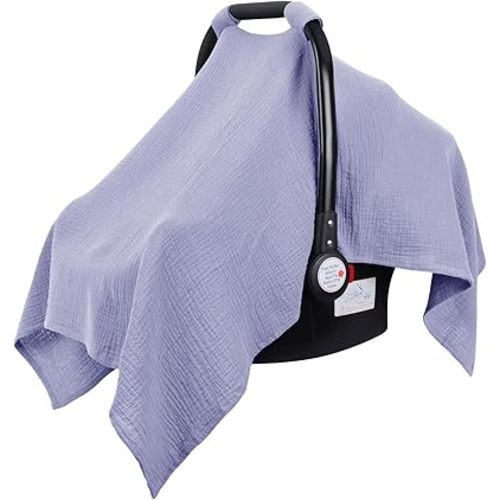 Metplus Muslin Car Seat Cover for Babies - Carseat Stroller Cover Infant Stroller Covers for Boys and Girls, Breathable & Lightweight, Fits Most Strollers & Baby Car Seats