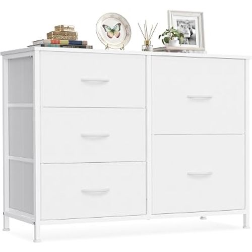 SONGMICS Dresser for Bedroom, Wide Dresser for Closet with 5 Fabric Drawers