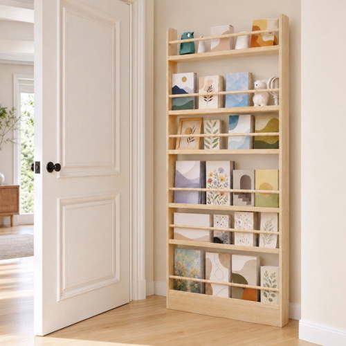 6 Tier Behind The Door Bookshelf, Behind The Door Storage Organizer, Solid Wood Bookshelf for Bedroom, Wall Mount Bookcases for Narrow Space, Tall Wooden Shelf for Living Room