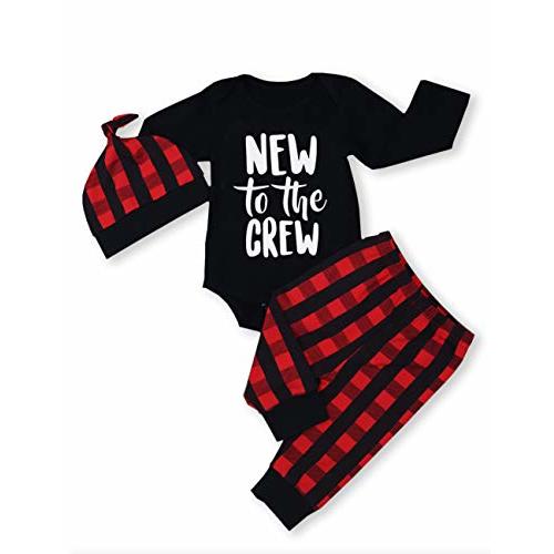 TUEMOS Newborn Infant Baby Boy Clothes Letter Print Romper Pants Set Hat 3PC Outfits Set