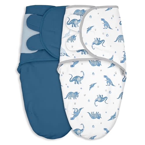 Baby Swaddles for Newborn Organic Cotton,Soft & Snug Newborn Velcro Swaddle 0-3 Months Sleep Sack Helps Calm Startle Reflex, 2-Pack Wrap Nursery Swaddling Blankets Blue Dinosaur