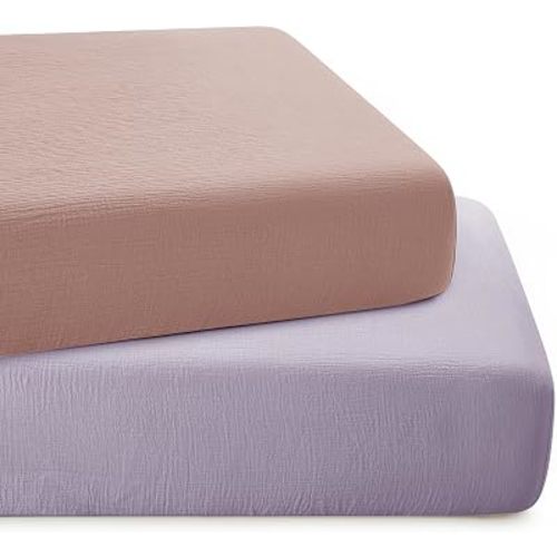 Horbaunal 2 Pack Muslin Pack n Play Sheets, 38" x 24", Pink & Lavender