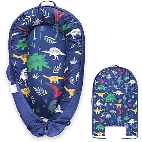 Hooyax Baby Lounger Cover Only, 100% Cotton Newborn Nest Cover, Soft Portable Baby Nest Replacement Cover for Boys Girls, Breathable Infant Lounger Covers, Baby Essential (Dinosaur)
