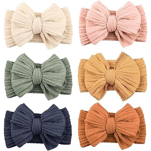 ALinmo 6 Pack Baby Headbands Super Soft Stretchy Nylon Hair Bands Hair Bows Hair Accessories for Baby Girls Newbrons infants Toddlers 02