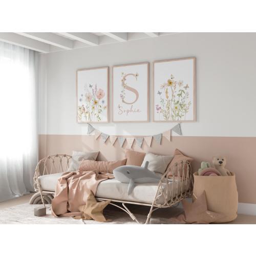 Personalized Wildflower Nursery Wall Art Set of 3 Prints