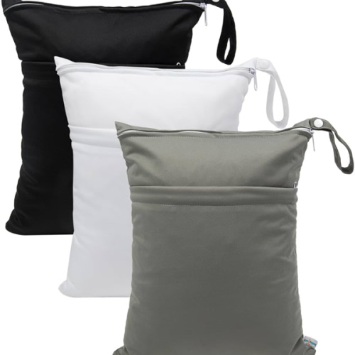 babygoal Wet Dry Bags 3 Pack, Waterproof Reusable Travel Bags for Swimsuits, Baby Cloth Diapers, Beach, Pool, Gym Bag & Wet Clothes with 2 Pockets L-BWG