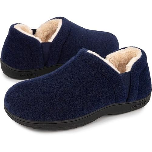 LongBay Men's Slippers Warm Bedroom Memory Foam House Shoes Slip-On for Indoor Outdoor Winter