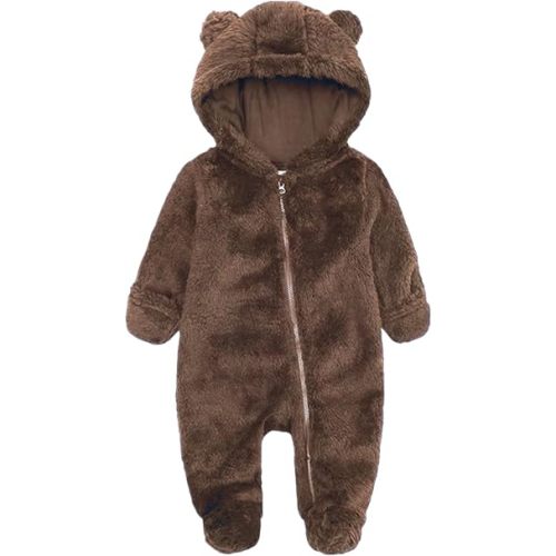 Newborn Winter Romper Fleece Hooded Jumpsuit Snowsuit Warm Outfits Zipper Outwear for Infant