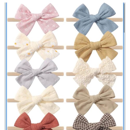 10PCS Doboi Baby Girls Headbands Hair Bows Nylon Linen Hairbands Handmade Hair Accessories for Newborn Infant Toddlers Little Girl and Kids