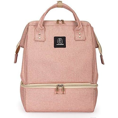 MOMIGO DiaperBreast Pump Backpack - Cooler and Moistureproof Bag Double Layer for Mother Outdoor Working Backpack with USB Charging Port, Large (Pink)