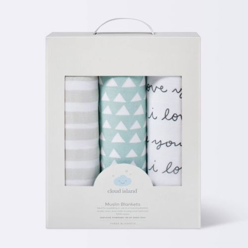 I Love You Muslin Swaddle Blanket - Black/White - 3pk - Cloud Island™
