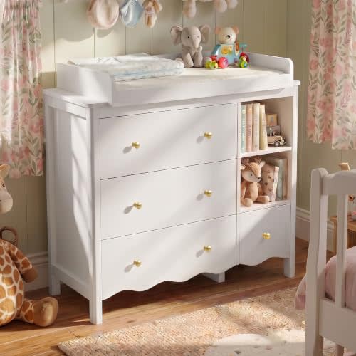 Baby Dresser with Changing Table Top Kids Dresser White | Nursery Dresser Wooden Small Dressers for Bedroom Baby Dresser Organizer Girls Dresser Diaper Organizer