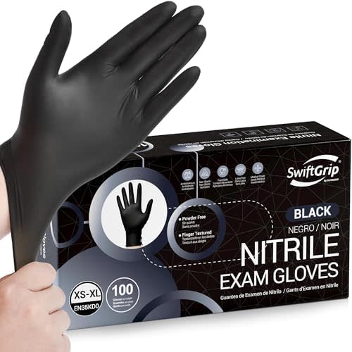 SwiftGrip Disposable Nitrile Exam Gloves, Black Nitrile Gloves Disposable Latex Free for Medical, Cooking & Esthetician