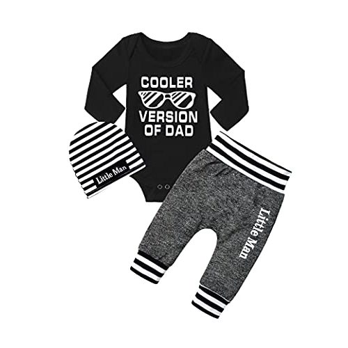 Fommy Newborn Baby Boy Clothes New to The Crew Letter Print Romper+ Pants+Hat 3PCS Outfit