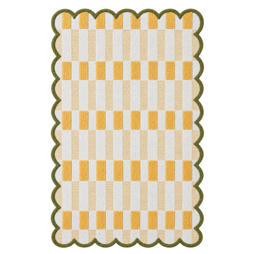 Handmade Scalloped Wool Area Rug – Hand Tufted Wool & Silk Blend Scandinavian Boho Carpet, Striped Chevron Pattern, Thick Plush Modern Living Room & Bedroom Rug (Sky Green, 6' x 9')