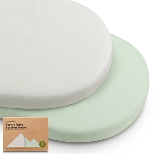 2-Pack Organic Bassinet Sheets for Girls, Boys - 100% Cotton Bassinet Mattress Sheets Compatible with Halo Bassinest Swivel Sleeper, Graco, Baby Delight, Chicco, Unisex Fitted Bassinet Sheets (Sage)