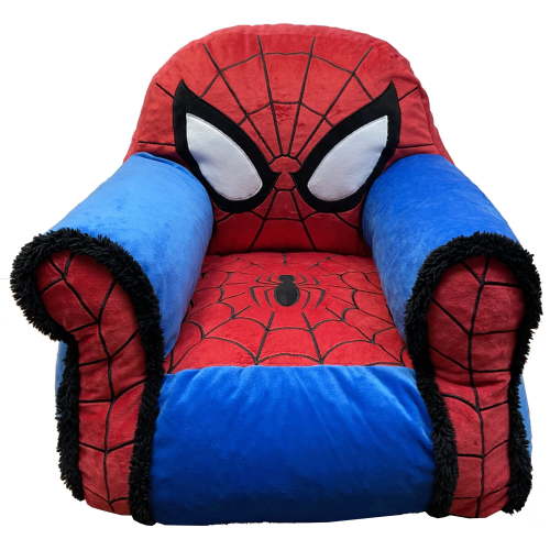 Marvel Spiderman Kids Figural Bean Bag Chair with Sherpa Trim, Multi-Color, 19x19.5x16 inches