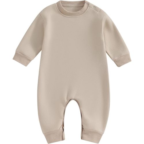 Newborn Baby Boy Girl Fleece Romper Jumpsuit Solid Color Long Sleeve Thick Sweater Onesie Warm Winter Outfit Clothes