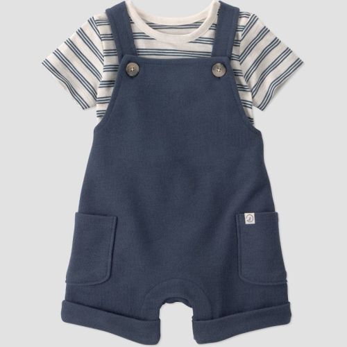 Little Planet by Carter's Baby Boys' Organic 2pc Stripe T-Shirt and Overall Set - Navy 3M