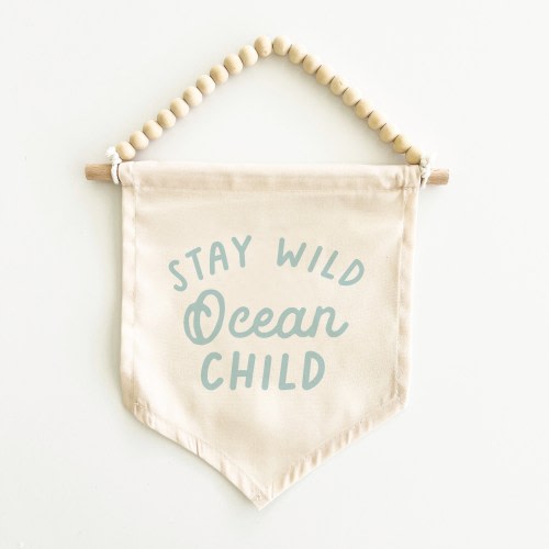 Stay Wild Ocean Child Canvas Hang Sign: Surf Decor for Kids Rooms, Surf Nursery, Beach Decor, Beach House Decor, Coastal Decor {Tidal Blue}