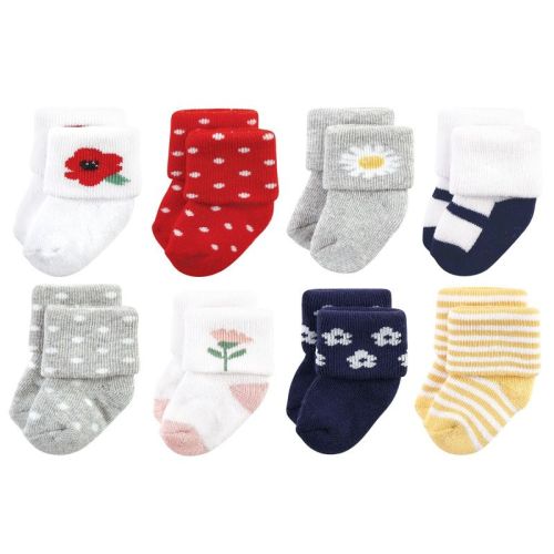 Hudson Baby Basics Infant Baby Cozy Terry Socks 8-Pack, Meadow Bloom, 0-6 Months