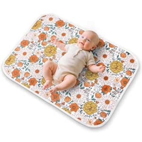 Baby Changing Pad, Diaper Changing Mat for Dresser, Changing Table, Travel, 100% Cotton Surface, Breathable & Waterproof, Shower Gift for Newborn Girls, Extra Large 24" x 30" Daisy Flower