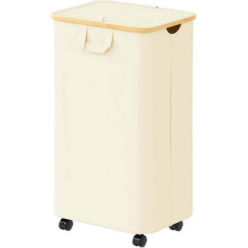 SpaceAid 110L Laundry Hamper with Wheels and Lid, Large Tall Clothes Basket Bin, Beige