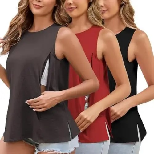 Ecavus | Women's 3-Pack Nursing Tank Tops Hidden Zippers Sleeveless - TikTok Shop