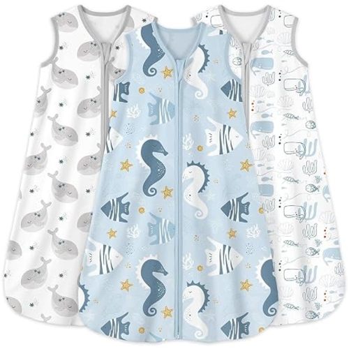 Yoofoss Baby Sleep Sack 0-6 Months 0.5 Tog Wearable Blanket for Baby, 3 Pack 100% Organic Cotton Infant Toddler Sleeping Sack 2-Way Zipper Lightweight Sleep Sack