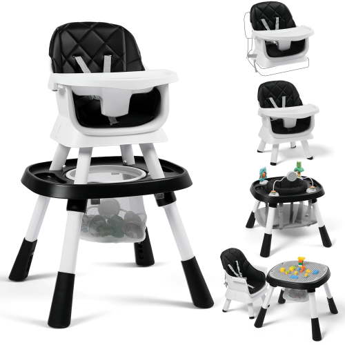 AILEEKISS 15-in-1 Baby High Chair, Toddler Booster Seat with 360Â° Activity Center, Black