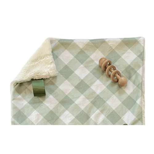 Soft Minky Lovey in Sage Green Gingham Check Design, Baby Security Blanket, Personalized Baby Gift